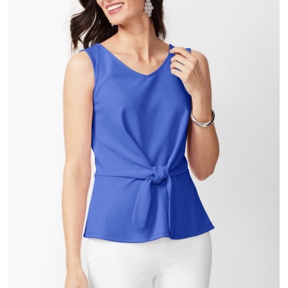 Talbots Women's Tie Front Tank Top Blouse Blue Size Small